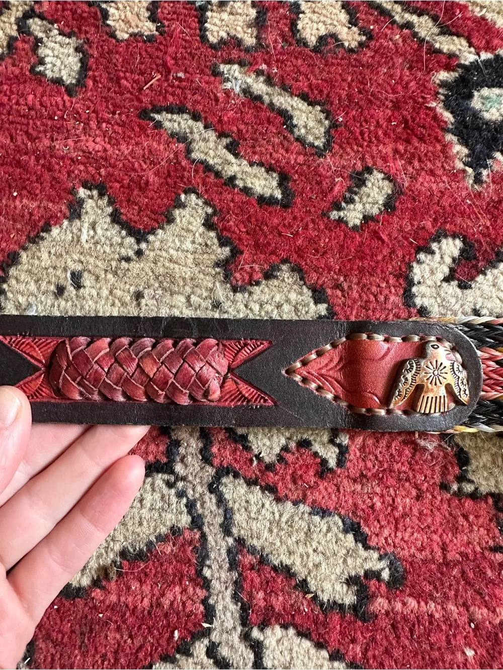 Vintage Woven Horsehair Leather Thunder Bird Accent Belt
